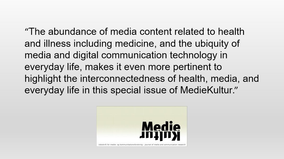 📢 NEW ISSUE OUT! 📢
We just published a special issue on "The entanglements of media and health in everyday life" edited by <a href="/AnetteHauervig/">Anette Grønning</a> and <a href="/HelenaTSandberg/">Helena Sandberg</a>. Read the issue here: tidsskrift.dk/mediekultur/ar… [1/3]