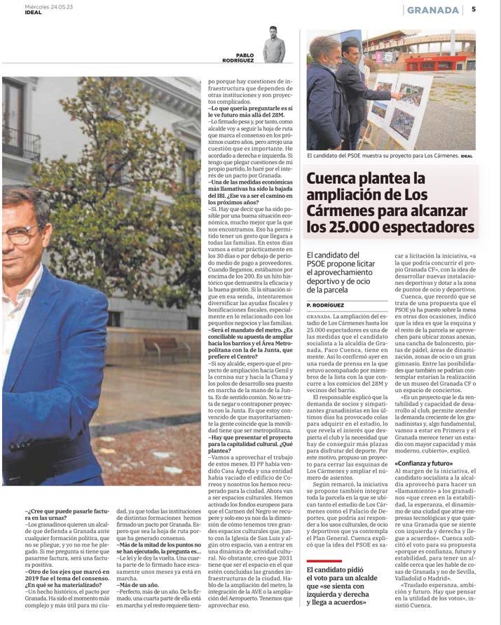 En 18 meses hemos puesto en marcha un gran proyecto se ciudad. 4 años mas se Gobierno del equipo de Paco Cuenca permitirían un desarrollo sin precedentes de Granada.