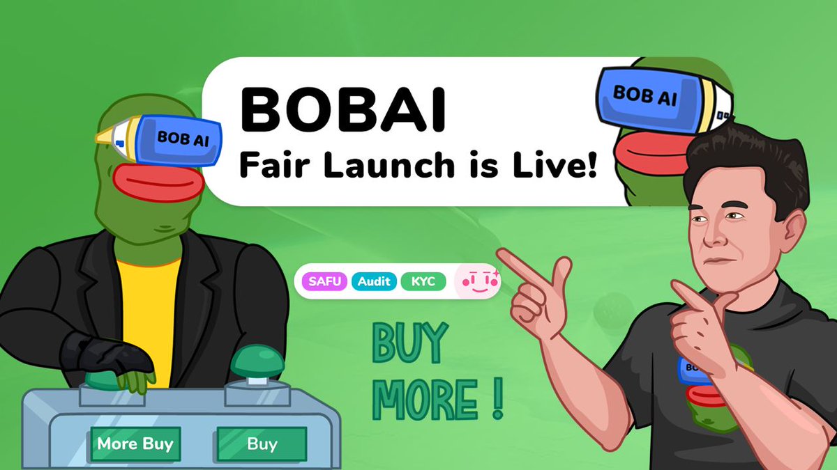 🤖 $BOBAI Fair Launch is Live!
✔️ Presale Start: May 25th 10:00 (UTC)
✔️ Presale End: May 27th 14:00 (UTC)
✔️ Listing Time: May 27th 17:00 (UTC)

🚀 pinksale.finance/launchpad/0x6D…

$BOB $BOBAI #BSC #10000x #PEPE