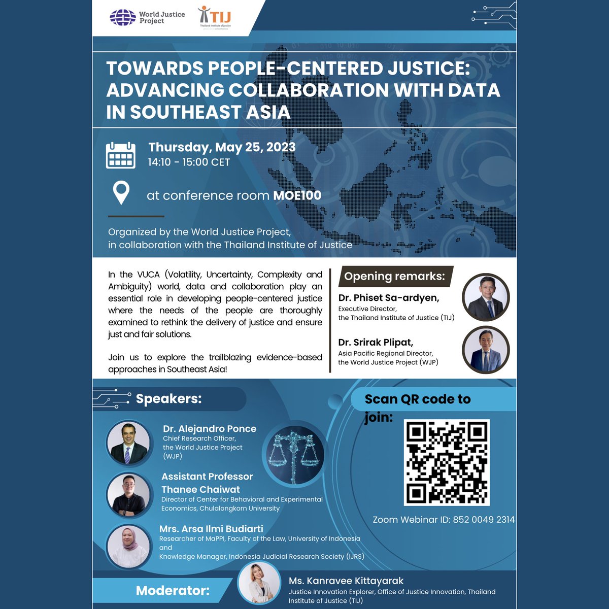 Scan the QR code below and join us and the Thailand Institute of Justice (@TIJthailand) at 8:10AM EDT/7:10PM in Jakarta for a discussion on how data & collaboration can be used to advance people-centered justice.