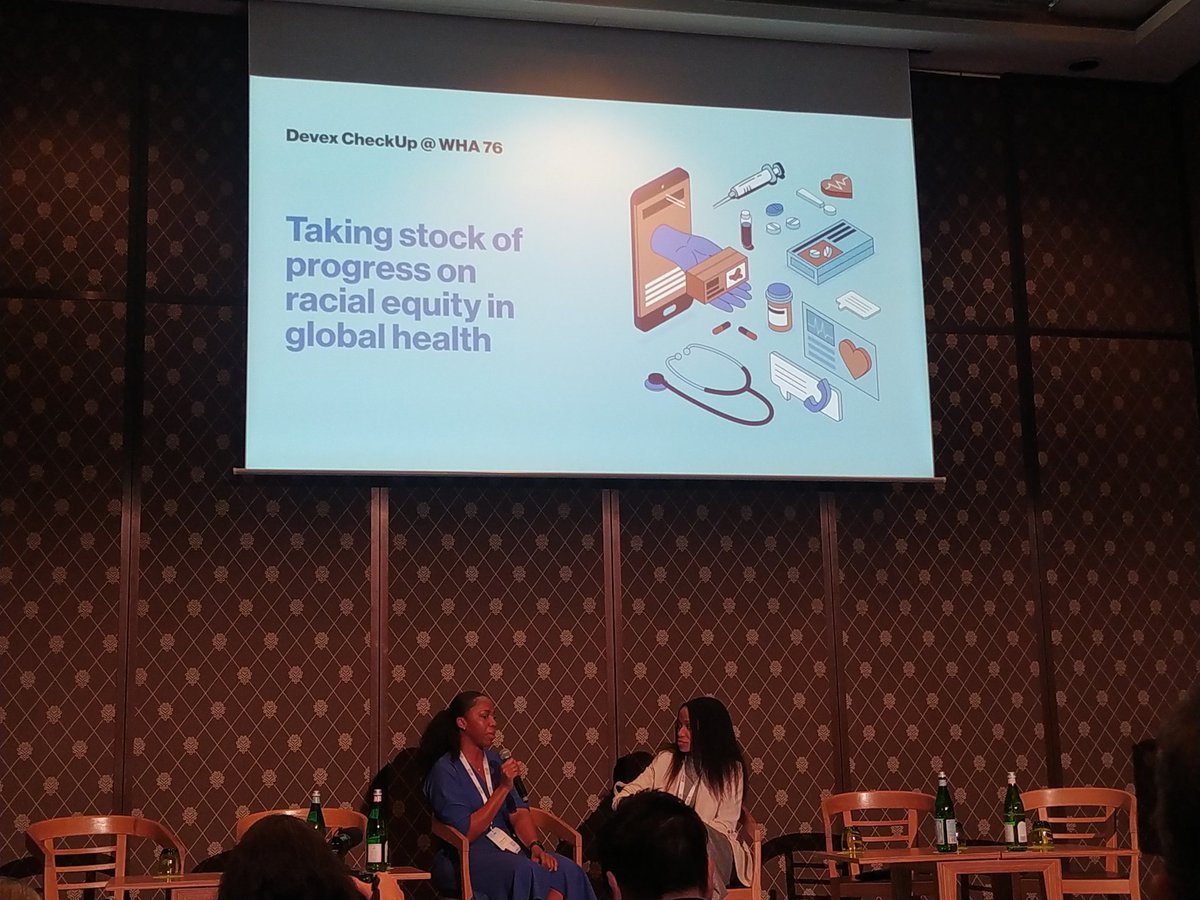 Fascinating discussion at @DevexCheckup at #WHA75. There needs to be more equity in health outcomes but also in representation in the global health sphere. Looking forward to the outcomes of the commission.