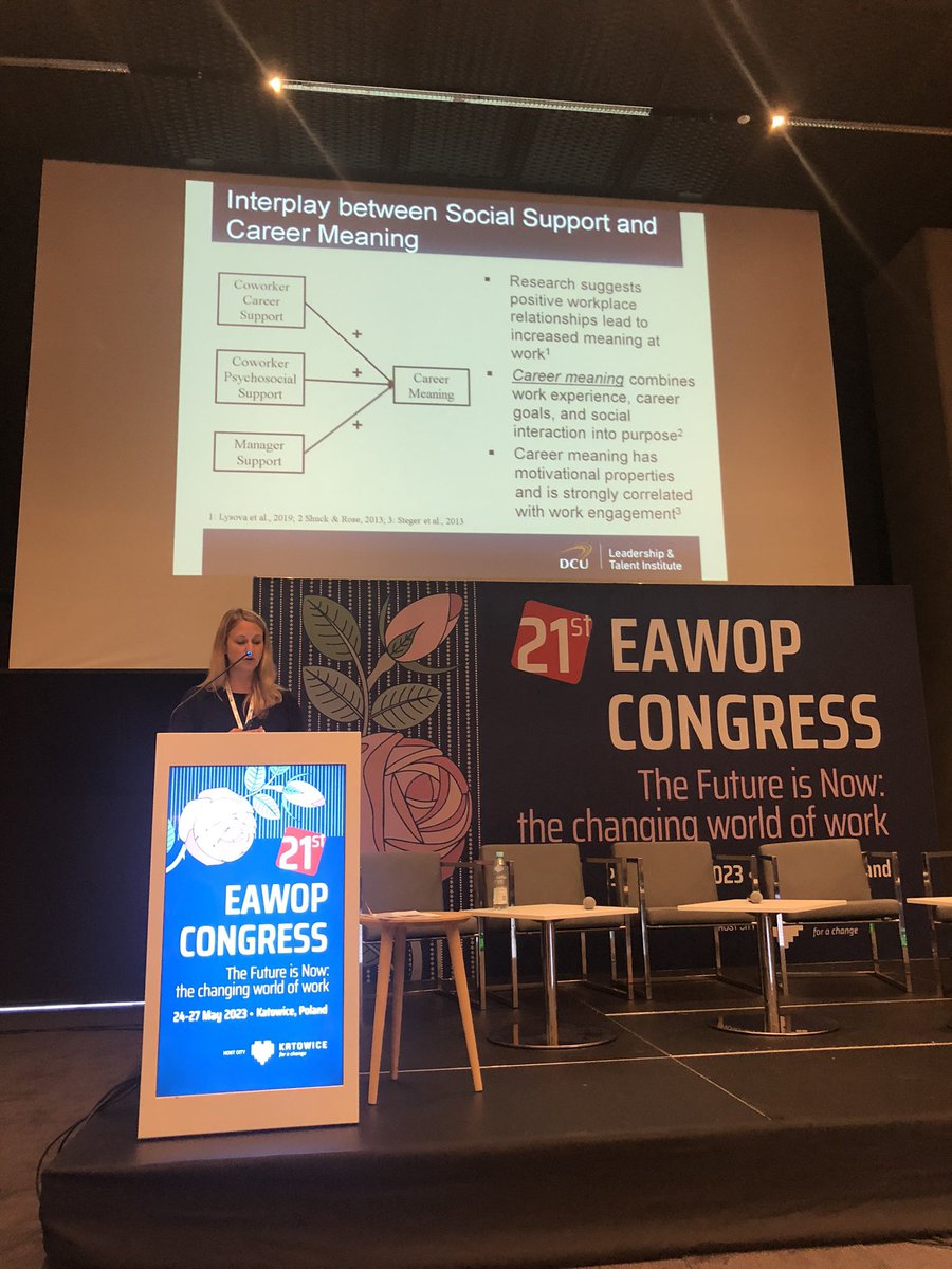 Brilliant talk from @JanineBosak about the need for coworker support to experience career meaning during a career shock (such as a global pandemic) in the Symposium 'Shock around the clock' at #EAWOPCongress