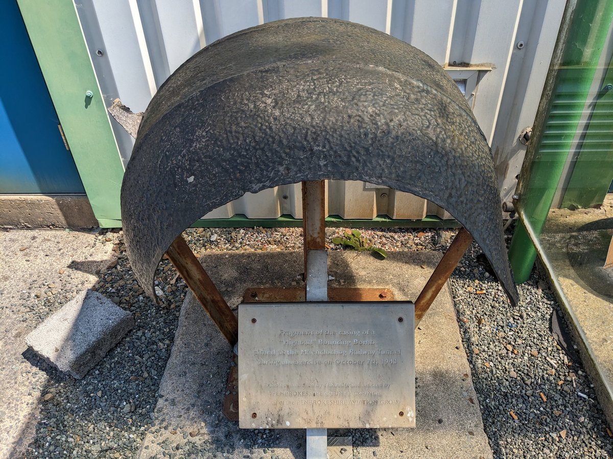 Toby_Driver1's tweet photo. Back at Haverfordwest Airport this afternoon for @RC_Survey photography - where there is a fragment of a 'high ball' #BouncingBomb on display, recovered from nearby Maenclochog Railway Tunnel from tests carried out in 1943
#Dambusters https://t.co/mMdx5VFKi1