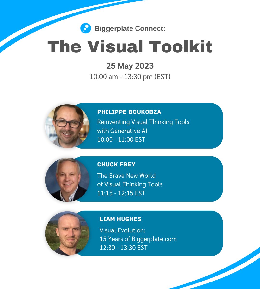 Chuck Frey (@chuckfrey) on Twitter photo In just a few hours I will be sharing my insights on 7 types of visual thinking tools during my <a href="/Biggerplate/">Biggerplate</a> Connect presentation. Join me, @VisualMapping and <a href="/BiggerplateLiam/">Liam Hughes</a> for our don't-miss webinar, The Visual Toolkit!
Register now:
biggerplate.com/pro/webinars/5… In just a few hours I will be sharing my insights on 7 types of visual thinking tools during my <a href="/Biggerplate/">Biggerplate</a> Connect presentation. Join me, @VisualMapping and <a href="/BiggerplateLiam/">Liam Hughes</a> for our don't-miss webinar, The Visual Toolkit!
Register now:
biggerplate.com/pro/webinars/5…
