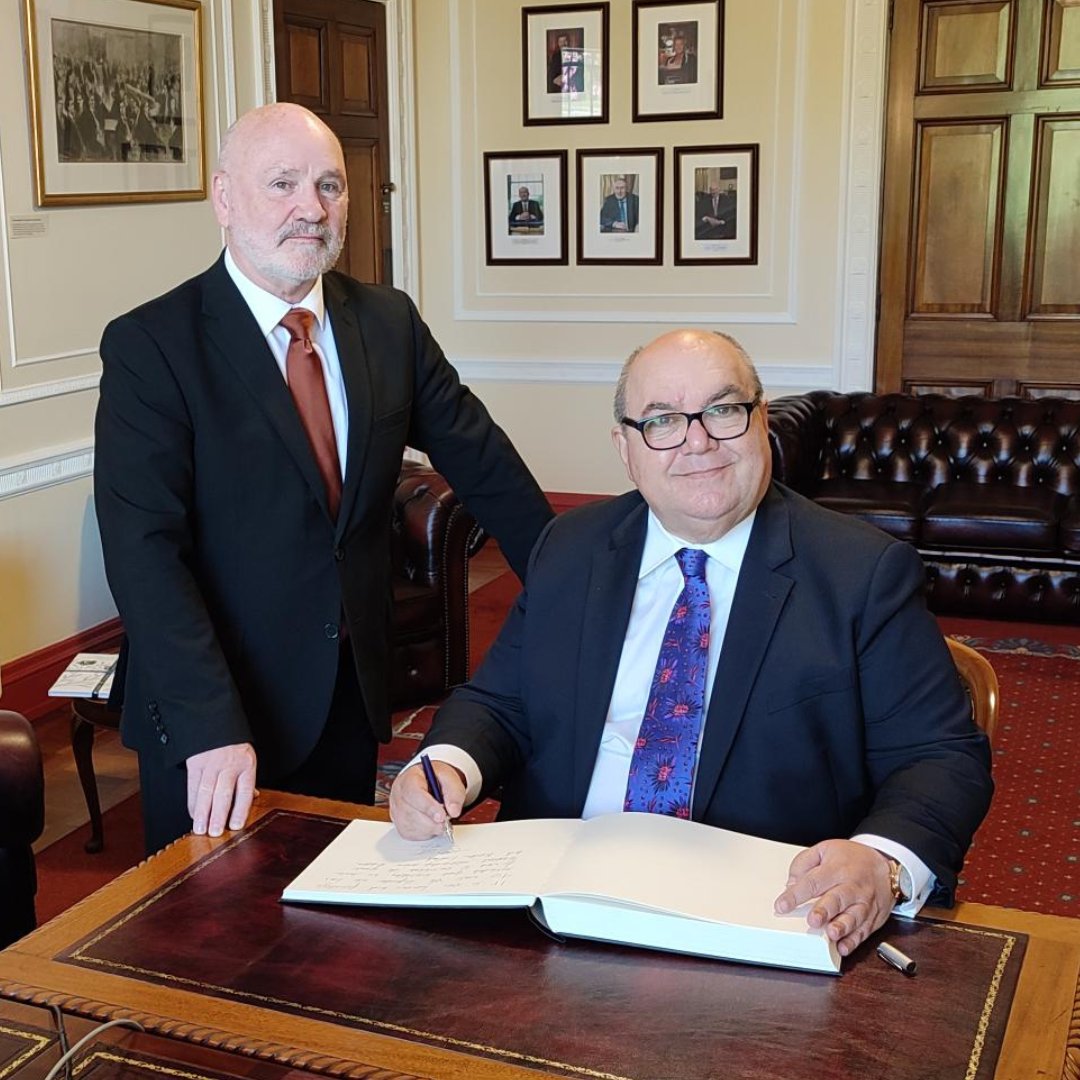 niassembly's tweet photo. High Commissioner of the Republic of Malta to the UK, Emanuel Mallia, visited Parliament Buildings and met the Speaker, Alex Maskey.

This is the High Commissioner’s first visit to Northern Ireland since his appointment in November 2021.

#SpeakersVisits #NorthernIrelandAssembly https://t.co/TXxCvIZSL1