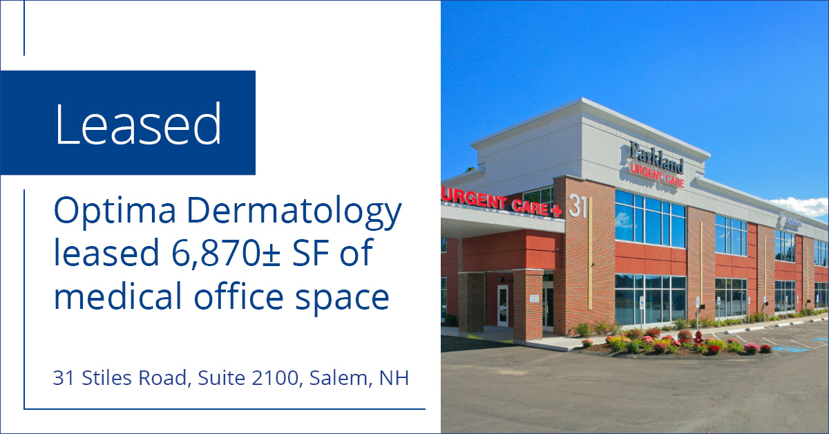 Congrats to Hugo Overdeput & Andrew Robbins, of our Manchester office, on the 6,870± SF lease at 31 Stiles Road by @OptimaDerm! 
#SalemNH #LEASED #MarketLeader #Colliers