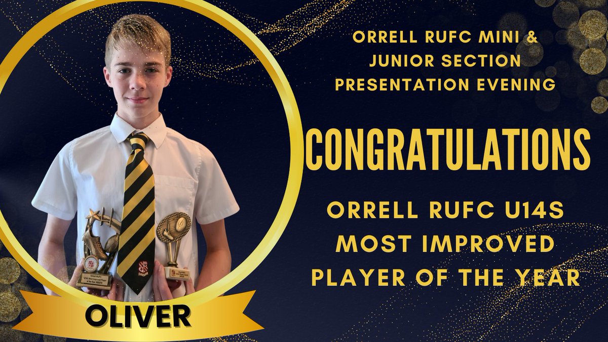 OrrellRUFC's tweet photo. Orrell RUFC Mini and Junior Section
Presentation Evening
Friday 19 May 2023

Orrell RUFC U14s
Most Improved Player of the Year
Oliver

Congratulations Oliver!
#thefutureisblackandamber #playtoenjoy #proudclub https://t.co/P6fFNvXoF4
