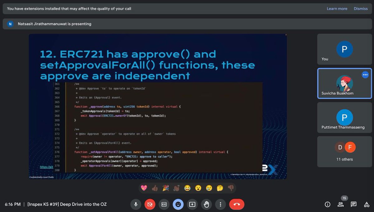 InspexCo's tweet photo. Inspex Internal Knowledge Sharing #39 in the topic “Deep Dive into the OpenZeppelin Library” Thank you Mr. Natsasit Jirathammanuwat for sharing this knowledge. #Inspex #KnowledgeSharing #OpenZeppelin #Blockchain #Security #BlockchainSecurity https://t.co/4yMTjd9iwg