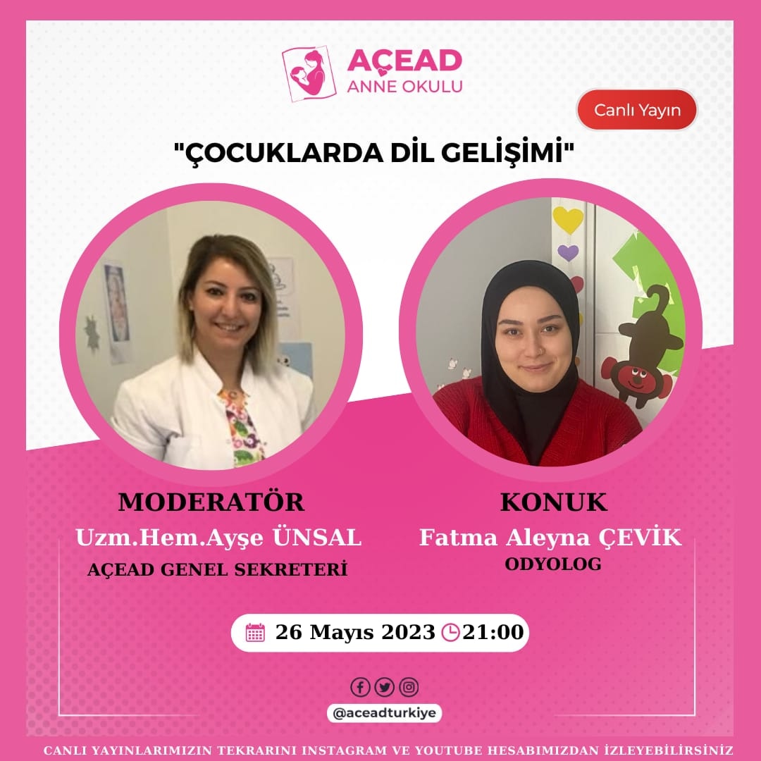 Değerli takipçilerimiz cuma akşamları canlı yayınlarımız devam ediyor.
Bu hafta "ÇOCUKLARDA DİL GELİŞİMİ" konusuyla sizlerleyiz.
#anne #bebek #eğitim #gelişim #sağlıkokuryazarlığı #keşfetteyiz #canlıyayınlar #yenidoğan #aceadturkiye