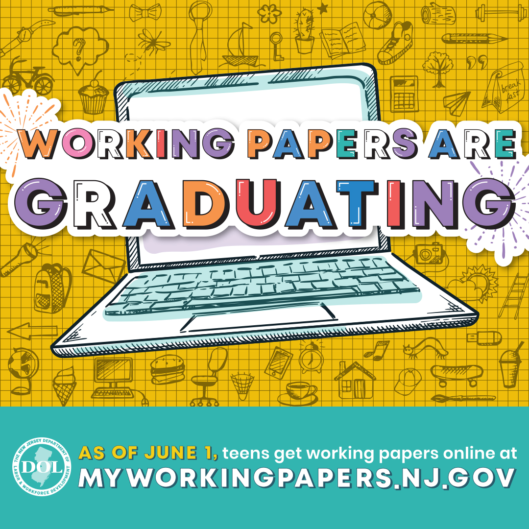 Attention students: Starting Wednesday, June 1st, working papers for teens will only be available online at myworkingpapers.nj.gov. Paper working papers will no longer be available through the Main Office.