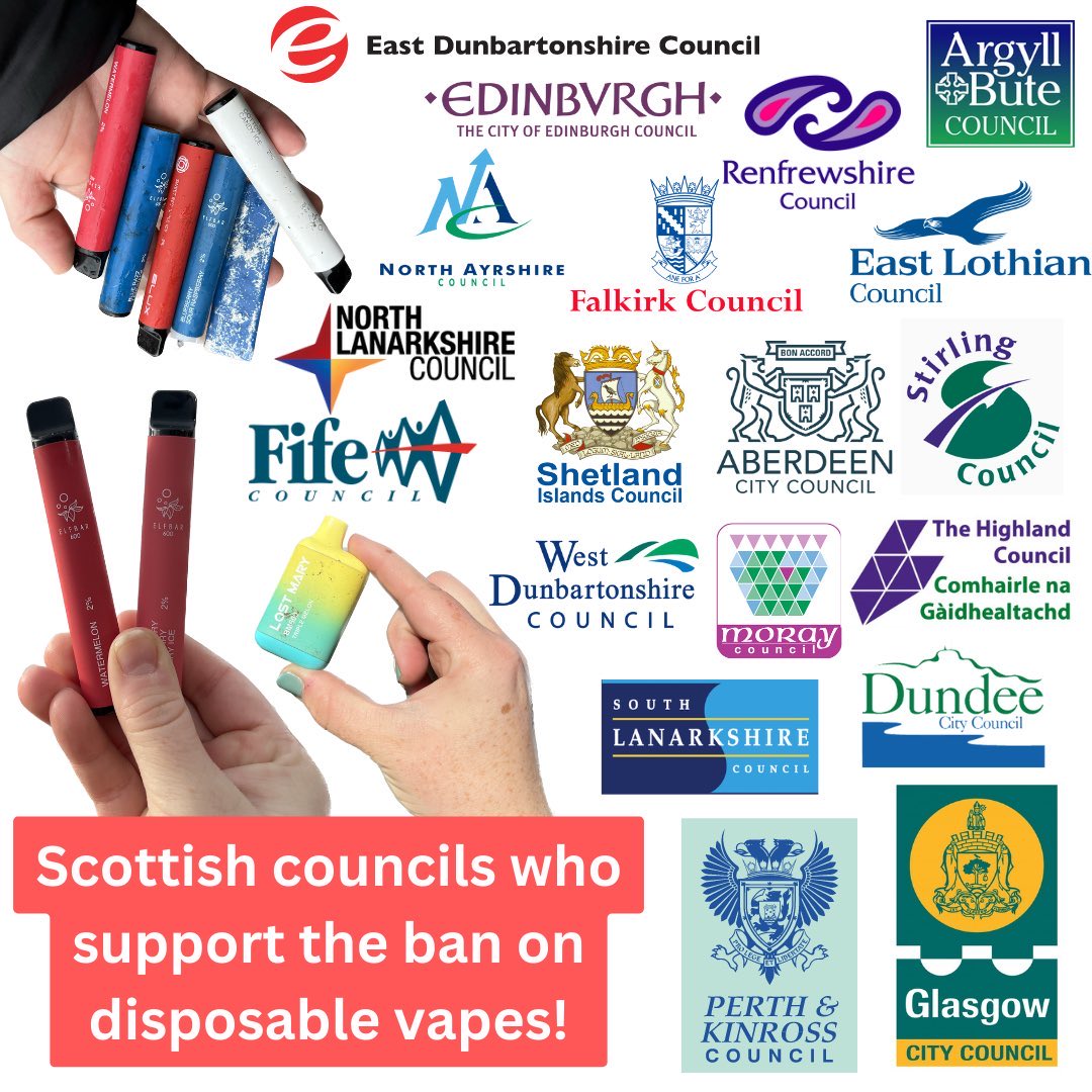 We have the very worst tribal partnership in East Ren between Labour and the Tories.

Despite the vape ban being agreed cross party in 19 councils, @EastRenLab were told by their Tory puppet masters that they needed to vote down the SNP motion.

#BanDisposableVapes