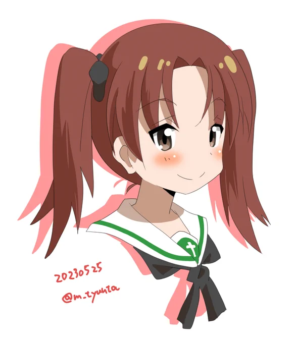 おにまい癖のついた今の絵柄で角谷さんを描いてみたらどうなるかと思い、やってみた。 ロリっぽさが増した気がする!w 40分クオリティ。  #ガルパン