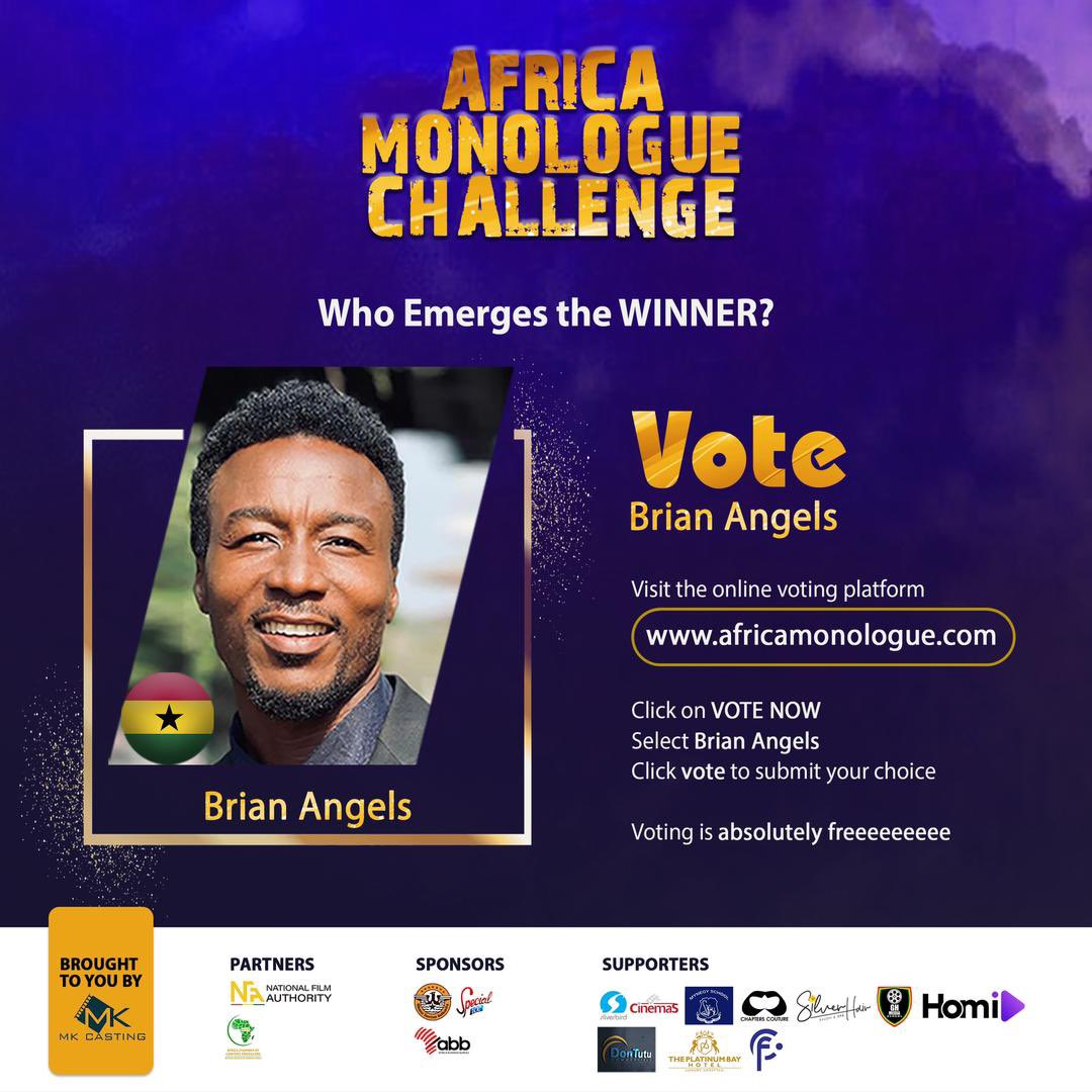 nfaghana's tweet image. Vote for @brianangel1  to emerge as the African Monologue Challenge winner of the year.

It’s FREE and EASY!!

Visit africamonologue.com for more enquiries
 
#africamonologuechallenge 
#africa
#Ghana
 #monologuechallenge 
#monologues 
#nfa
#nationalfilmauthority