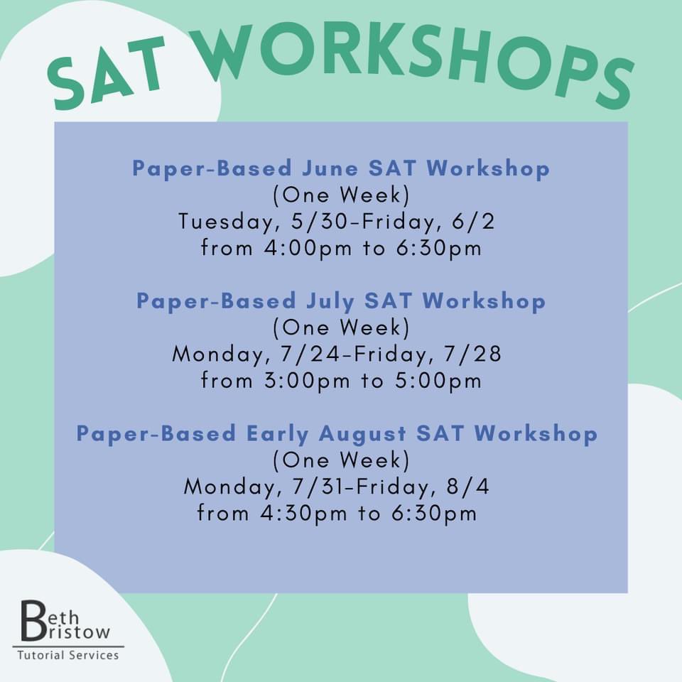 Our full Summer Workshop and Simulation Schedule is LIVE! 

Reserve your spot in one of our workshops or complimentary simulations at tinyurl.com/BBTS-test-prep to help your student score at the very top of his or her potential!

#tutor #SAT #ACT #testprep #testpreparation #parents