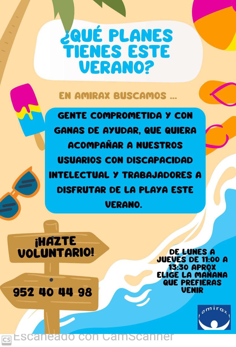 ✔ AMIRAX busca voluntari@s que deseen acompañar a los usuari@s del centro a la playa. Colabora y participa con estas actividades. ✔ Las salidas se realizarán durante los meses de julio y agosto.

Más información: 952 40 44 98
amirax.org
<a href="/AsocAmirax/">Amirax</a>