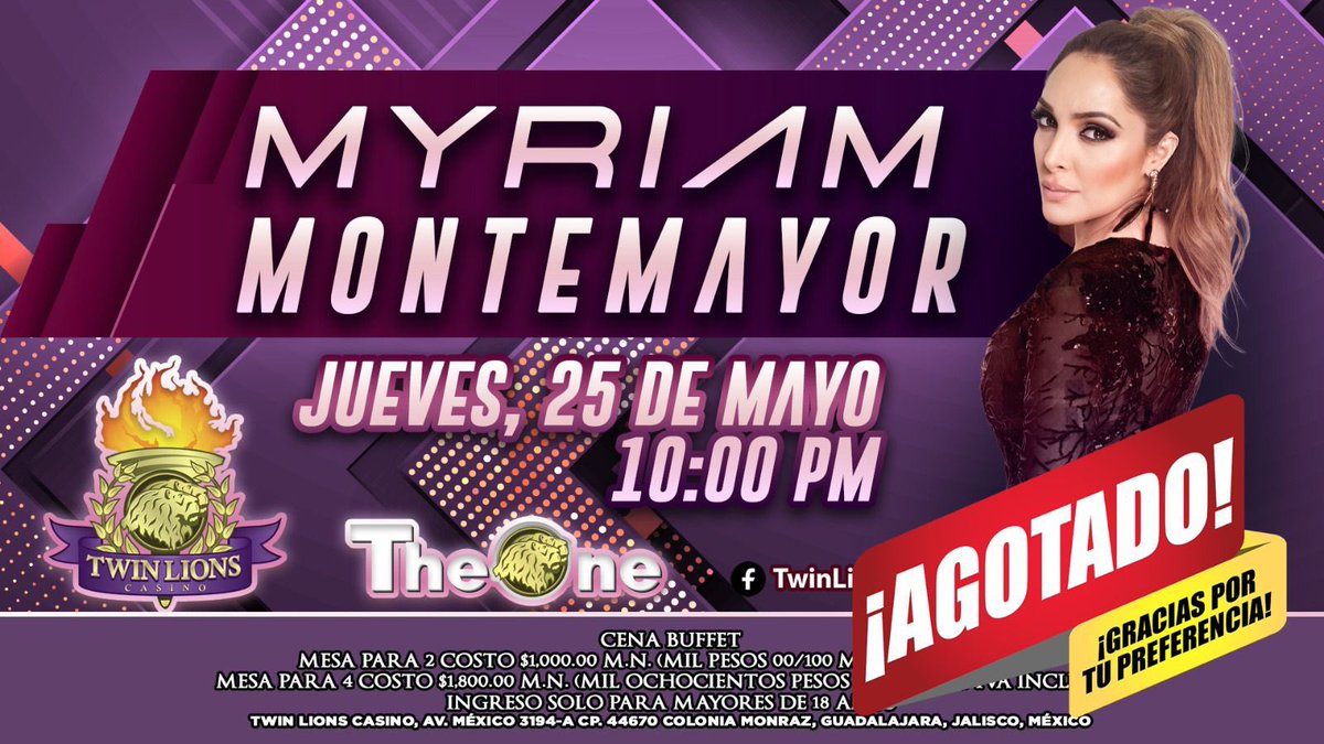 MyriamMonteCruz's tweet photo. Nos vemos hoy en Guadalajara, Guadalajara en Casino Twins Lions 🦁 https://t.co/o3adBtx81E