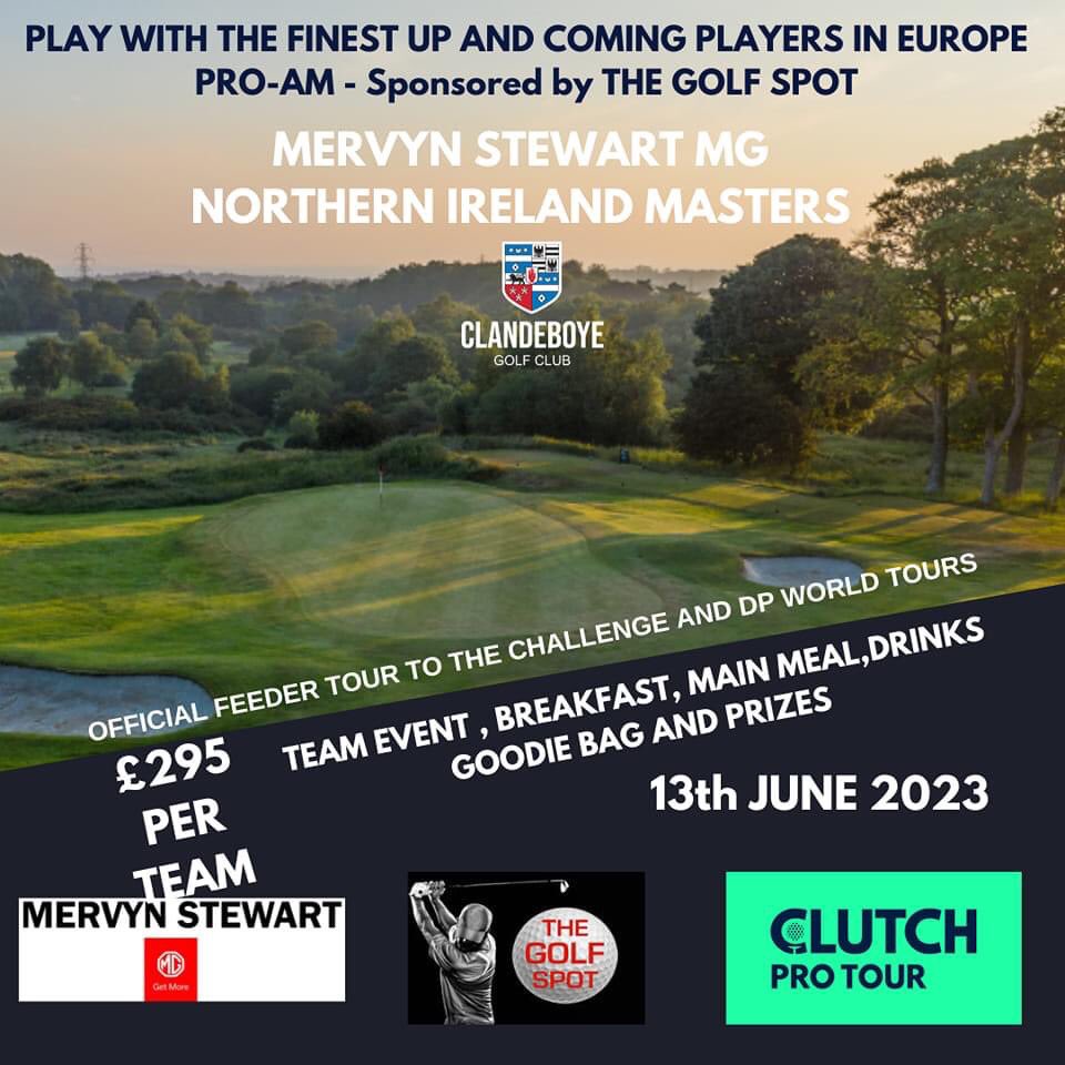 ClandeboyeGC's tweet photo. Book your team for the @MervynStewartNI N.Ireland Masters @clutchprotour Pro-Am @TheGolfSpot1 
Get in contact with Andrew on 07985 527555 or e-mail andrew@cgc-ni.com  Just £295 per team.
Presentation and entertainment by Comedian and @QRadioOfficial presenter Andrew Ryan.⛳️ https://t.co/vtkPmEw7hS