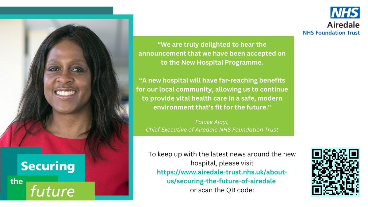 We are excited to announce that we have been accepted on to the Government’s #NewHospitalProgramme! 🏥🎉 Read more about the announcement here 👇 airedale-trust.nhs.uk/green-light-gi… We’d like to say a huge thank you to everyone who has supported us along this process!