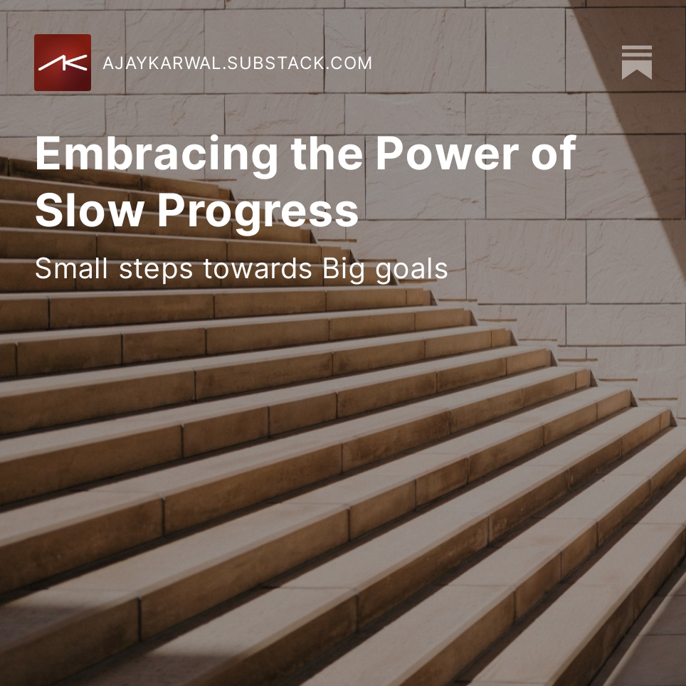 🚀 Seeking meaningful growth? Embrace the power of slow progress! Discover how small steps can lead to big goals if you embrace the art of getting rich slowly. #GetRichSlowly #PersonalGrowth

ajaykarwal.substack.com/p/embracing-th…