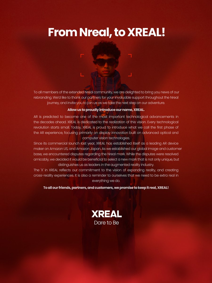 Now is our time for change. 
We're excited to share with you all our journey in becoming XREAL. 

xreal.com