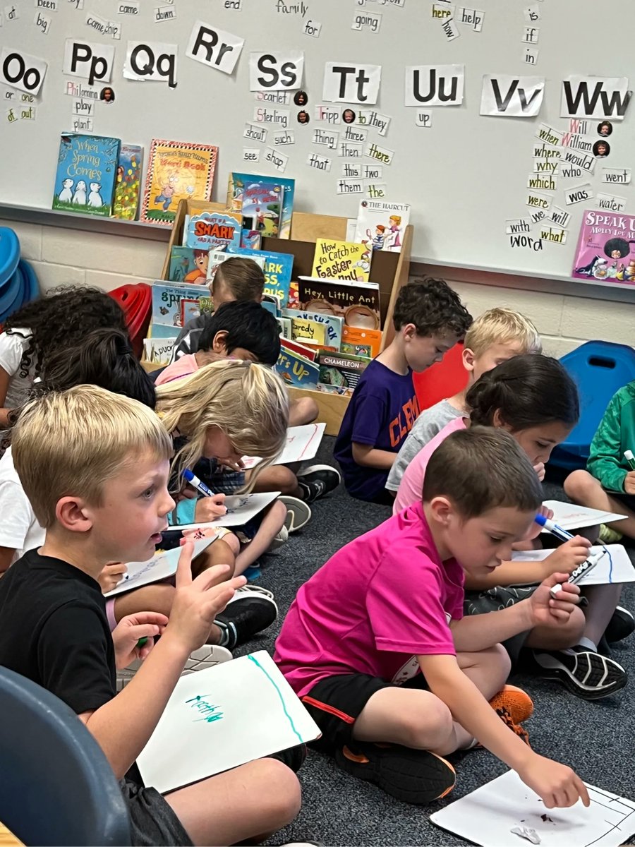 Kindergarteners tapping out sounds and making words. <a href="/AGHoulihan/">Andrew G. Houlihan</a> <a href="/UCPSNC/">Union County Public Schools</a> <a href="/SandyRidgePT/">SRE PTO</a>