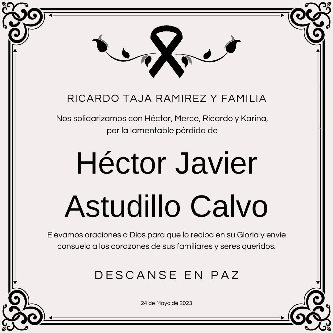 Mi solidaridad y cariño en estos momentos tan difíciles para sus padres <a href="/HectorAstudillo/">HectorAstudillo</a> y Mercedes Calvo, su hermano Ricardo y su esposa Karina.

Que Dios envíe fortaleza y consuelo a sus corazones.