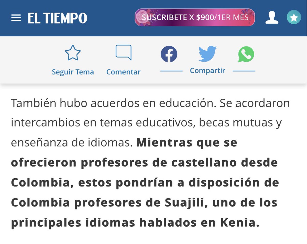 Pfrobledo's tweet photo. Qué cosa más importante! En la visita de @FranciaMarquezM a África se acordó que profesores colombianos les enseñarán castellano a los kenianos y ellos en contraprestación nos enseñarán saujili. Esto sí que es un cambio! https://t.co/Ki03X4PDJR