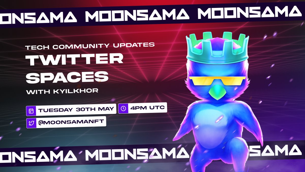 Moonsama (@moonsamanft) on Twitter photo Join us next Tuesday at 4PM UTC with our co-founder and CTO <a href="/KyilkhorSama/">soulbound Kyilkhor #276 🦁</a>!
Stay updated on Moonsama's technology and the exciting developments ahead.
Don't forget to submit your questions on the AMA-questions channel in Moonsama's Discord!
Check out the agenda below 👇 Join us next Tuesday at 4PM UTC with our co-founder and CTO <a href="/KyilkhorSama/">soulbound Kyilkhor #276 🦁</a>!
Stay updated on Moonsama's technology and the exciting developments ahead.
Don't forget to submit your questions on the AMA-questions channel in Moonsama's Discord!
Check out the agenda below 👇