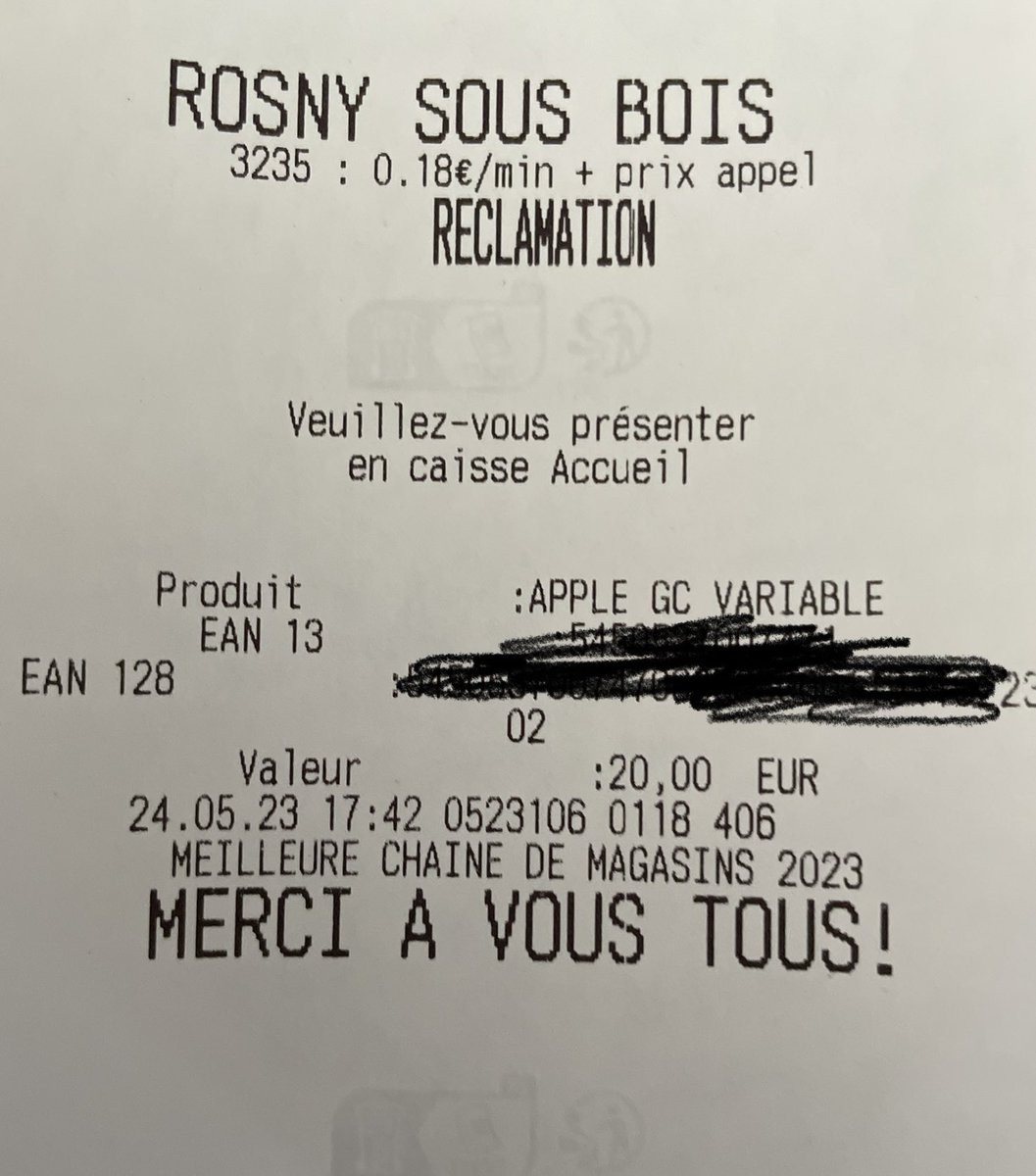 antonydavega's tweet photo. @CarrefourFrance Sincèrement y’en a ras le bol. J’ai acheté une carte cadeau Apple hier la caisse me dit gardez bien votre ticket ça prouve que c’est bien activé. Sur le coup j’ai dit d’accord mais en regardant de plus près le ticket indique RECLAMATION 20€ de perdu https://t.co/WStdplJviX