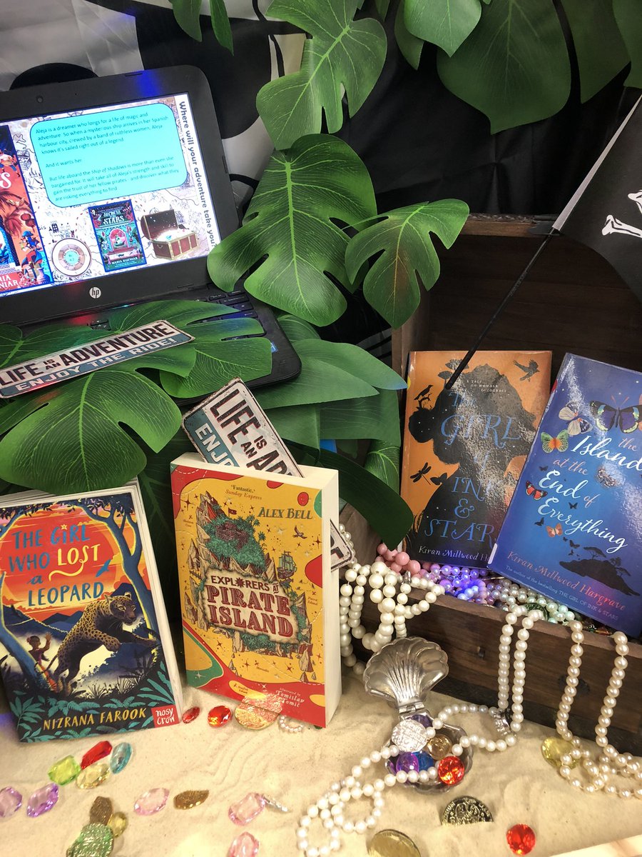 TCA_LRC's tweet photo. Where will your adventure take you? New display (complete with sand and buried treasure) is in the library now! @Carlton_Academy #schoollibrarydisplay #thisschoolreads https://t.co/fW5RqhEfzn