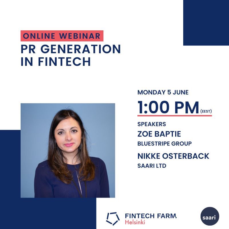 I’m going to be hosting a webinar for <a href="/HelsinkiFintech/">HelsinkiFintechFarm</a> alongside <a href="/NikkeOsterback/">Nikke Osterback</a> founder of <a href="/SaariLtd/">Saari Ltd.</a> on 5th June 11am-12pm BST. Find out how you can better tell your brand story and gain media attention within a crowded market. events.helsinkifintech.fi/event/N4KgW?t%…