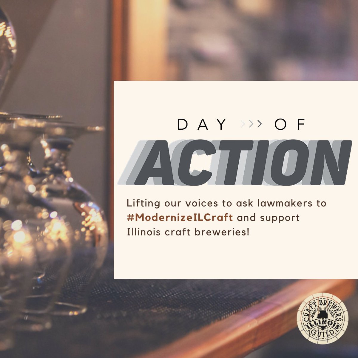 On Day 7 of @ILCraftBeerWeek, we're asking all our #IllinoisBeer fans, followers, and supporters to raise their voices and ask lawmakers to #ModernizeILCraft by passing our two active bills: consumer beer shipping and the beer omnibus bill.