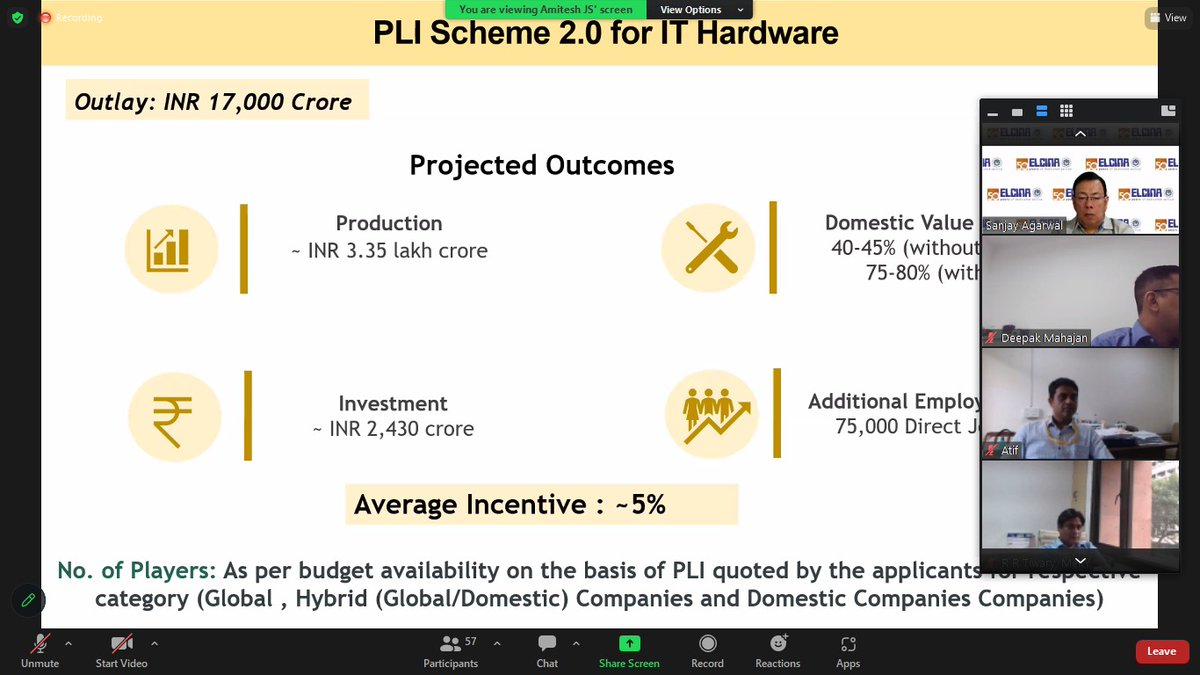 'As part of its continuous outreach program, @GoI_MeitY in association with @ELCINA_INDIA conducted a webinar on #PLI 2.0 scheme for #IT #HW to address and resolve Industry queries.'
@amiteshks1 @_DigitalIndia #AtmaNirbharBharat #manufacturing #MakeinIndia #IndiaTechade