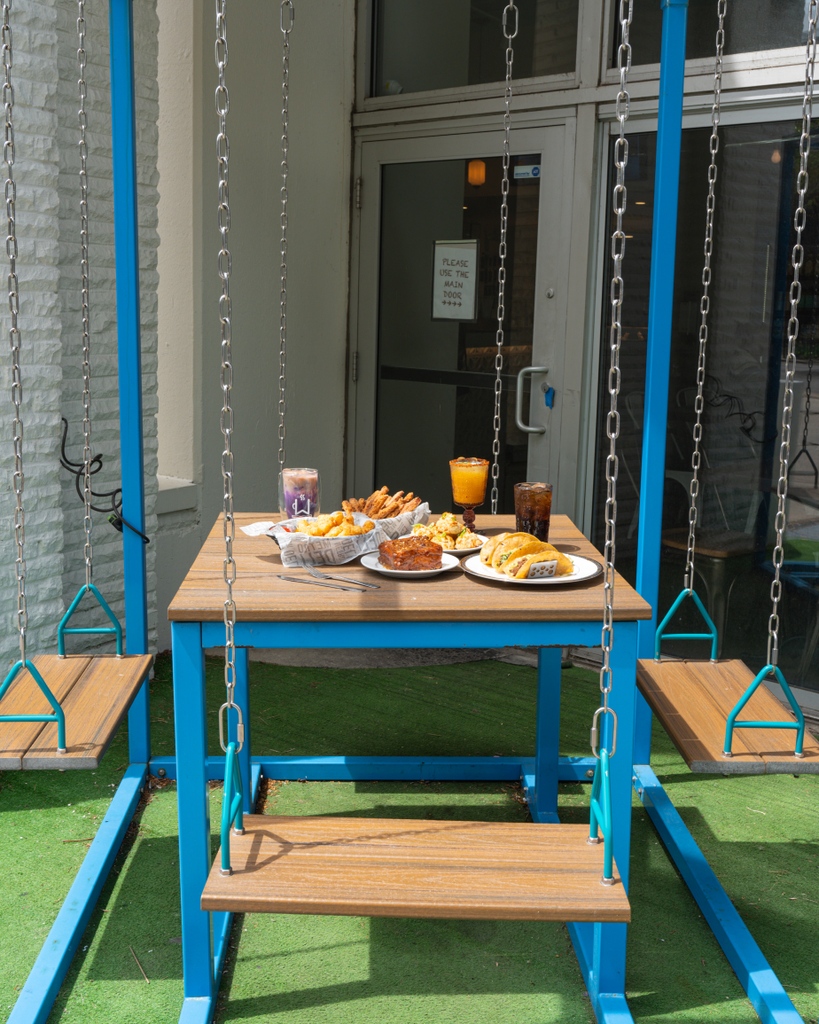 The popular outdoor swing tables are open! They are on a first come first so make your reservations today and try to grab one! They seat up to 4 only, but they hold a lot of food!

Reservations: tinyurl.com/y2as3ggp

#eatwakenbacon #outdoorpatio #swingtables #reservenow