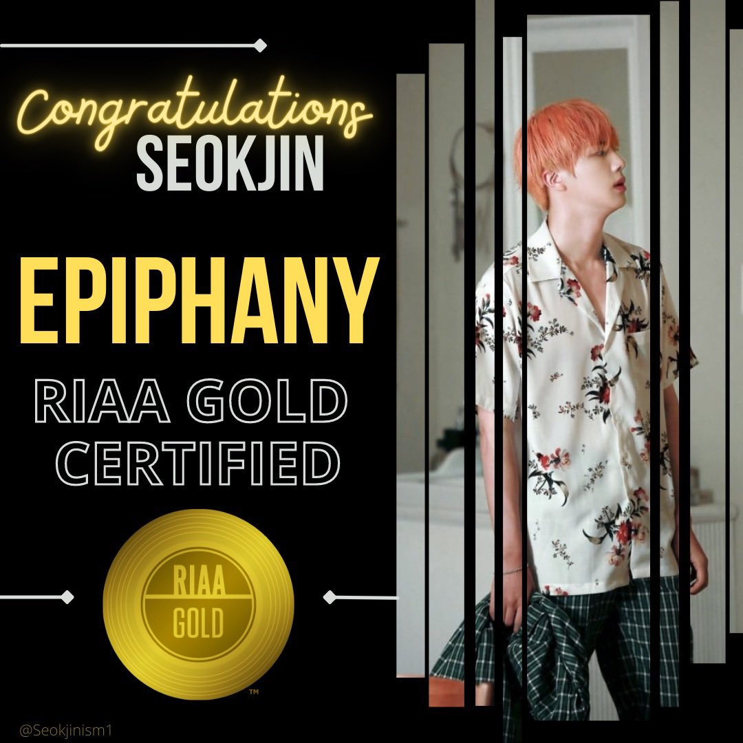 Epiphany has now sold over 500,000 units in the US.

RIAA Gold Certification for Epiphany 🔥🔥🔥

Congratulations JIN
#방탄소년단진 #JIN #BTSJIN #ジン