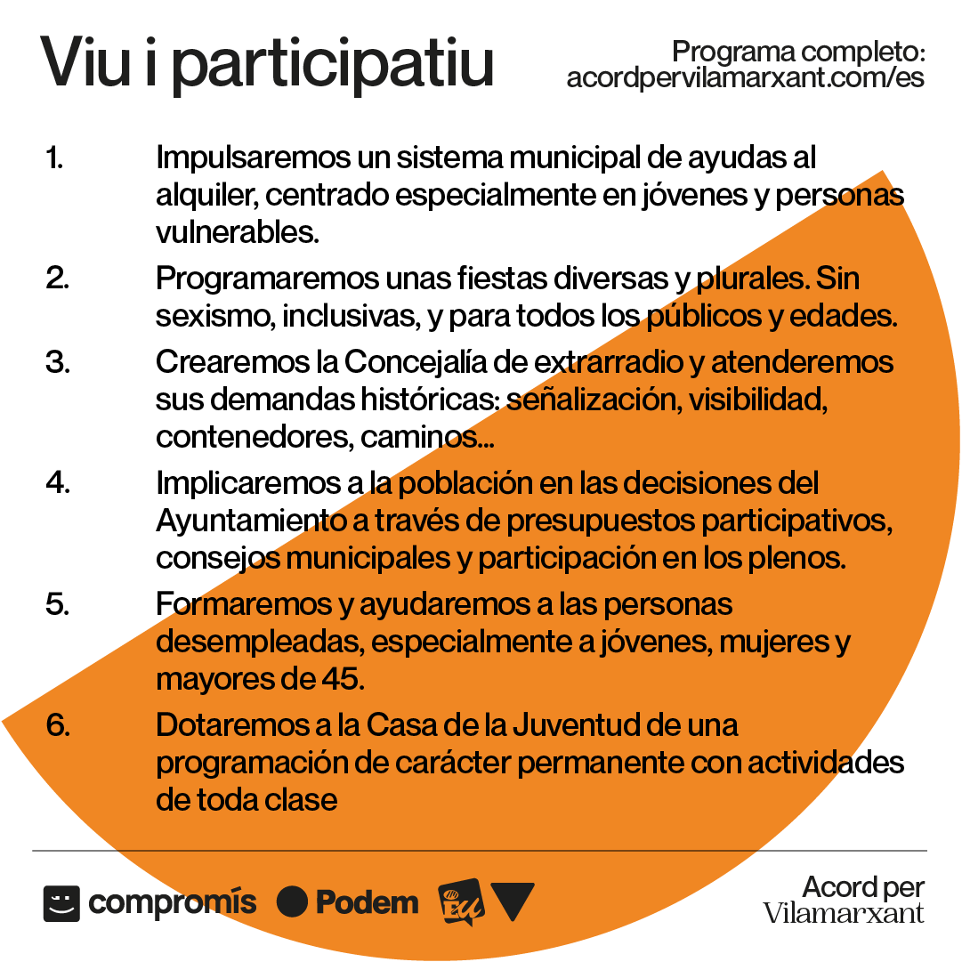 compromisVLX's tweet photo. 🗳️ Implicarem la població en les decisions de l’Ajuntament.

📚 Formarem i ajudarem a les persones desocupades, especialment a joves, dones i majors de 45. 

🫶 Dotarem la Casa de la Joventut d’una programació de caràcter permanent amb activitats de tota classe https://t.co/QRn37Cuq0r