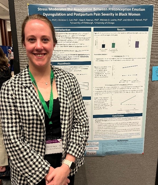 thepgslab's tweet photo. This week in #maternalmentalhealth, check out PGS post-doc @KelseyEMageePhD’s poster exploring how stress moderates the association between preconception emotion dysregulation and postpartum pain severity for Black Women in #PGSECHO! https://t.co/YXi3czyfed