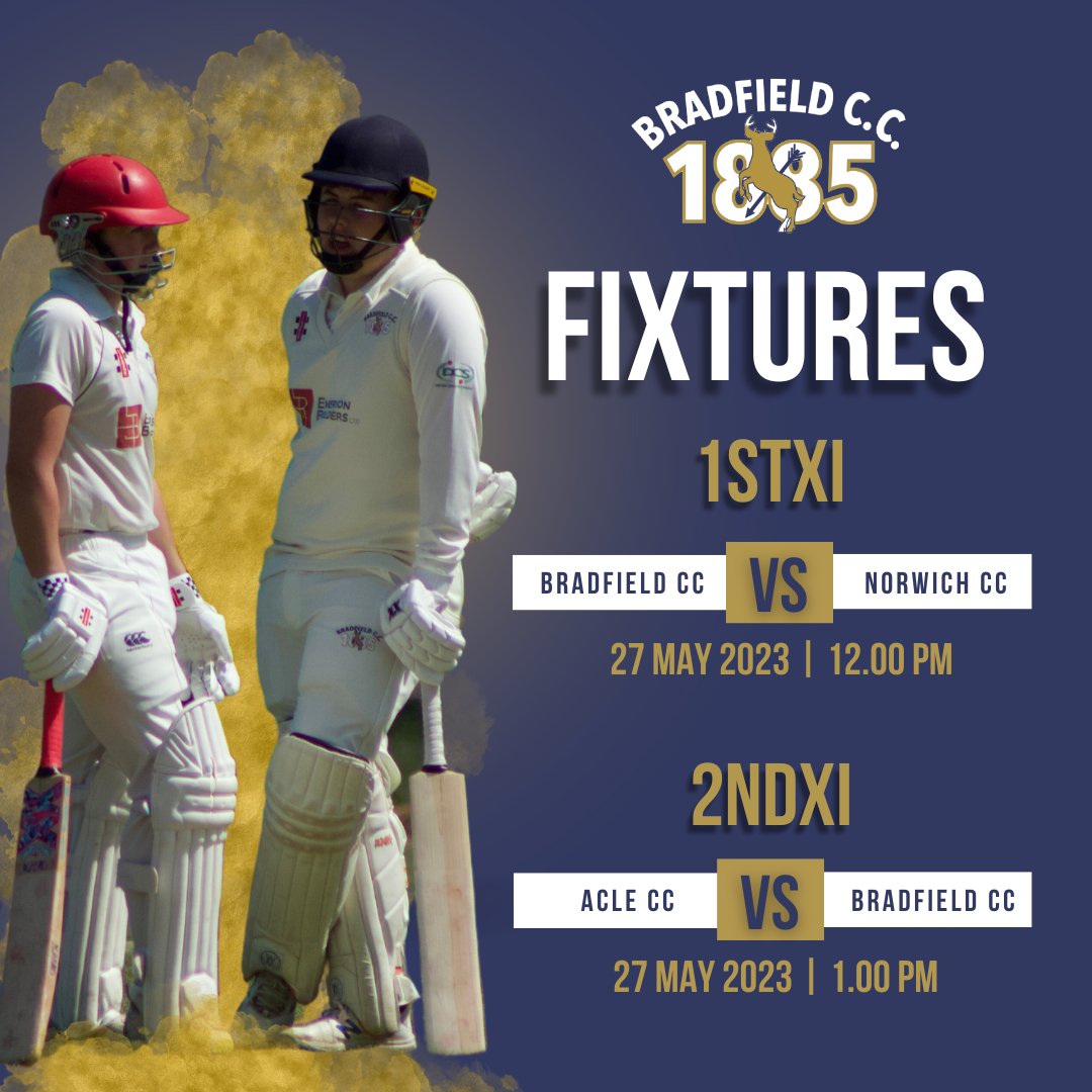 BradfieldCC1885's tweet image. 🏏 Fixtures - Week 5 🏏

1stXI vs @norwichcric (H)
2ndXI vs @aclecc (A)

#fixtures #weekfive #season2023 #1stXI #premierleague #2ndXI #divisionfour #norfolkcricket #bradfieldcc