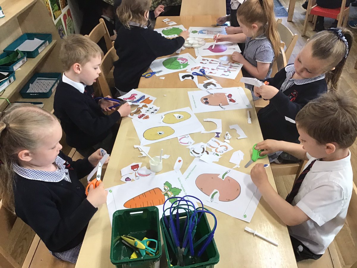 The children had fun developing their fine motor skills this week. They described their “vegetable heads” to each other too. #OLGHeyfs #OLGHEYFS #finemotorskills #scissors #earlylearning #earlyyears #receptionclass #eyfs