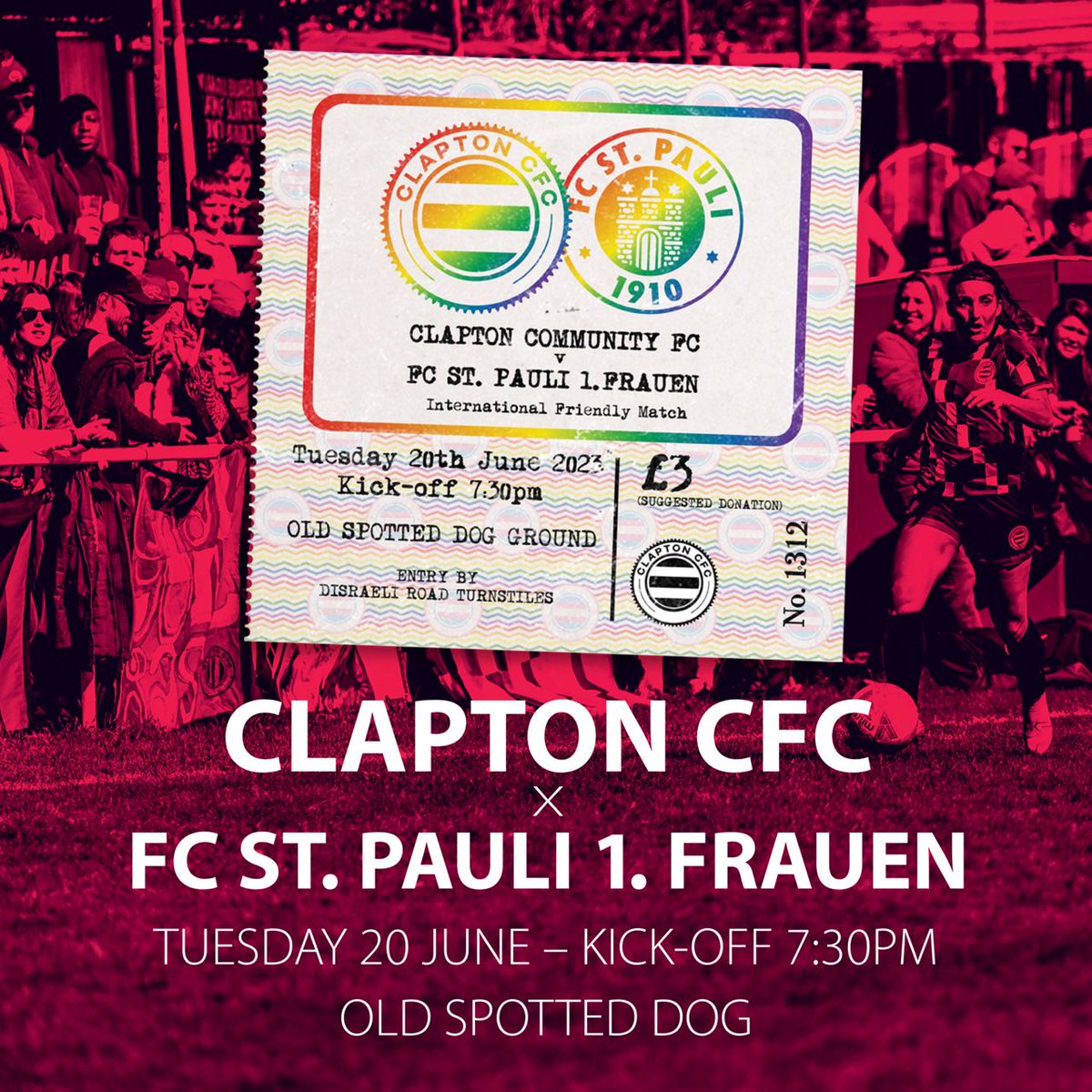 🎟️ Tickets for Clapton CFC vs FC St Pauli are now available to all!

Our women's first teams will meet in a special friendly at the <a href="/OldSpottedDogE7/">The Old Spotted Dog Ground</a> on Tuesday, June 20.

Over 450 tickets already gone👇

claptoncfc.co.uk/2023/05/25/cla…
