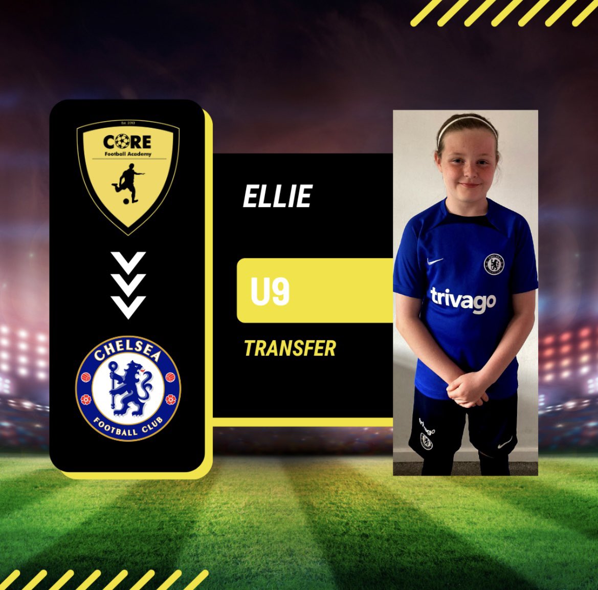 corefootacademy's tweet photo. A massive well done to Ellie who has left us to join @ChelseaFC
Ellie becomes the first girl we have had move onto a professional club but certainly wonโt be the last ๐โฝ๏ธ๐
She is a terrific player and we will keep an eye out for her in the future #DevelopTogether https://t.co/oD3XZxAhz6