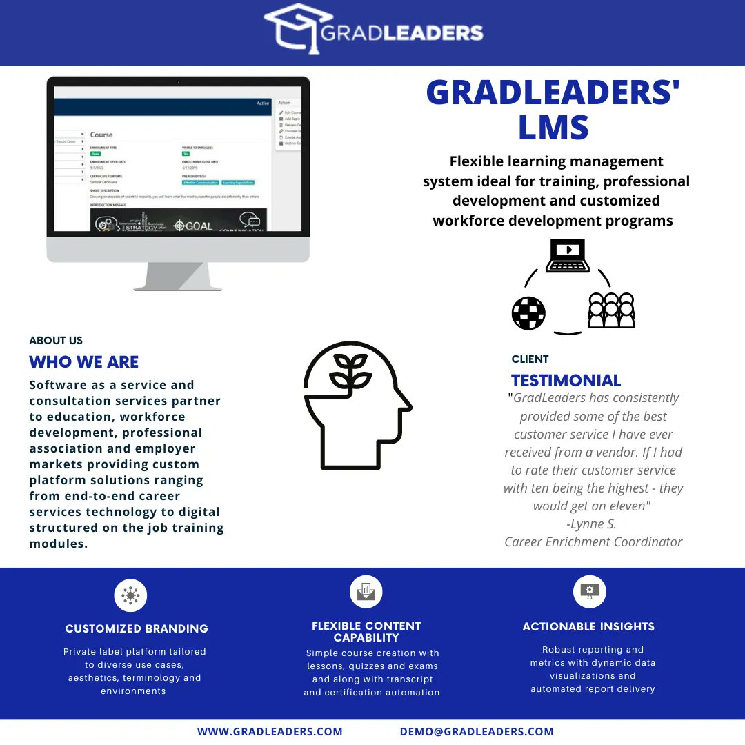 GradLeaders's tweet photo. Introducing GradLeaders' LMS, our customizable private-label learning management system with robust reporting capabilties. Reach out to a GradLeaders' LMS expert to learn more at
https://t.co/v99IZYnJqb
#learningmanagementsystem #lms #customizableplatform https://t.co/Km2TMy0B4e
