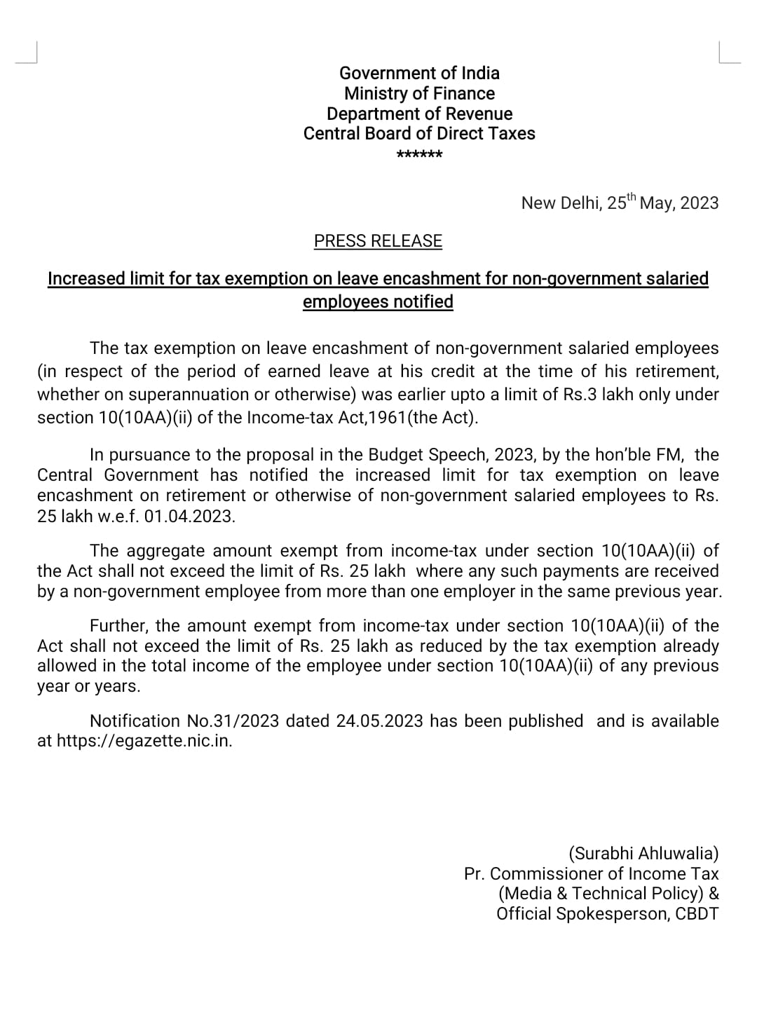 Tax India on Twitter "CBDT issues Notification No.31/2023 dt 24