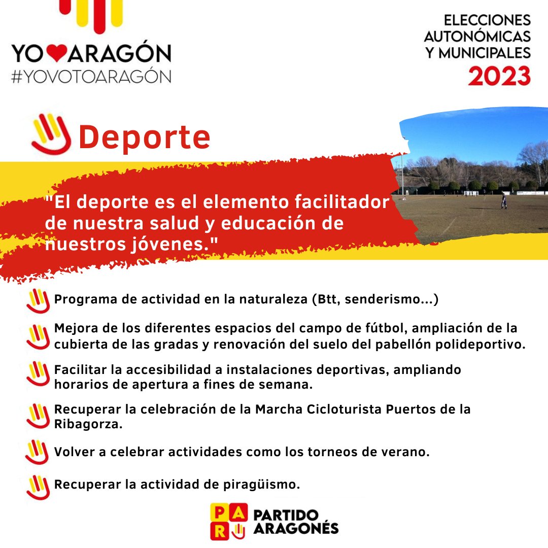 🟡🔴🟡 #PartidoAragonés de #Graus 🤝 Fomentando el Deporte ⚽🏀 🚴 Creemos firmemente que el deporte es esencial para nuestra salud y la educación de nuestros jóvenes.  <a href="/PARHuesca/">PAR Huesca</a>  <a href="/AragonPAR/">Partido Aragonés</a>  #YOVOTOHUESCA #YOVOTARAGÓN #YOVOTOGRAUS #YOVOTOROQUE #YOVOTOPAR