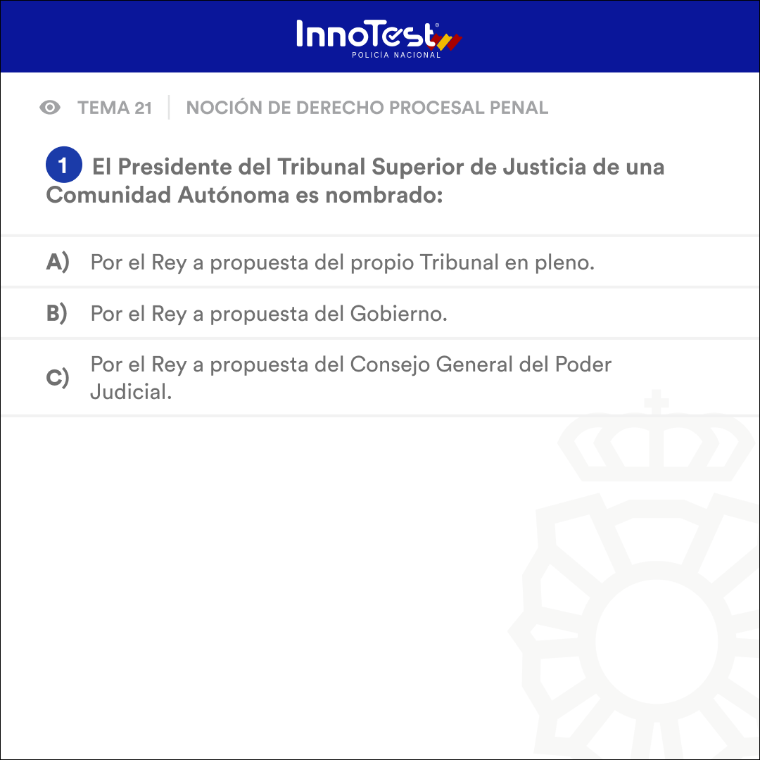 InnoTestES's tweet photo. ¿Aceptas el reto? 😏
¡Traemos la #InnoPregunta del día! Acepta el reto y responde esta pregunta sobre el tema 21 del temario para #PolicíaNacional.
💬 Demuestra que lo dominas dejando en comentarios cuál es la respuesta correcta. ¡Te leemos! 😉 https://t.co/1MdpAxYMx7
