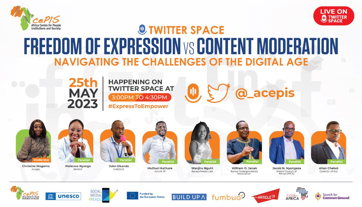 We need to be reminded  on content moderation policies and guidelines so as to understand the how best we can disseminate content without harming anyone. #ExpressToEmpower
@AMWIK @_acepis
