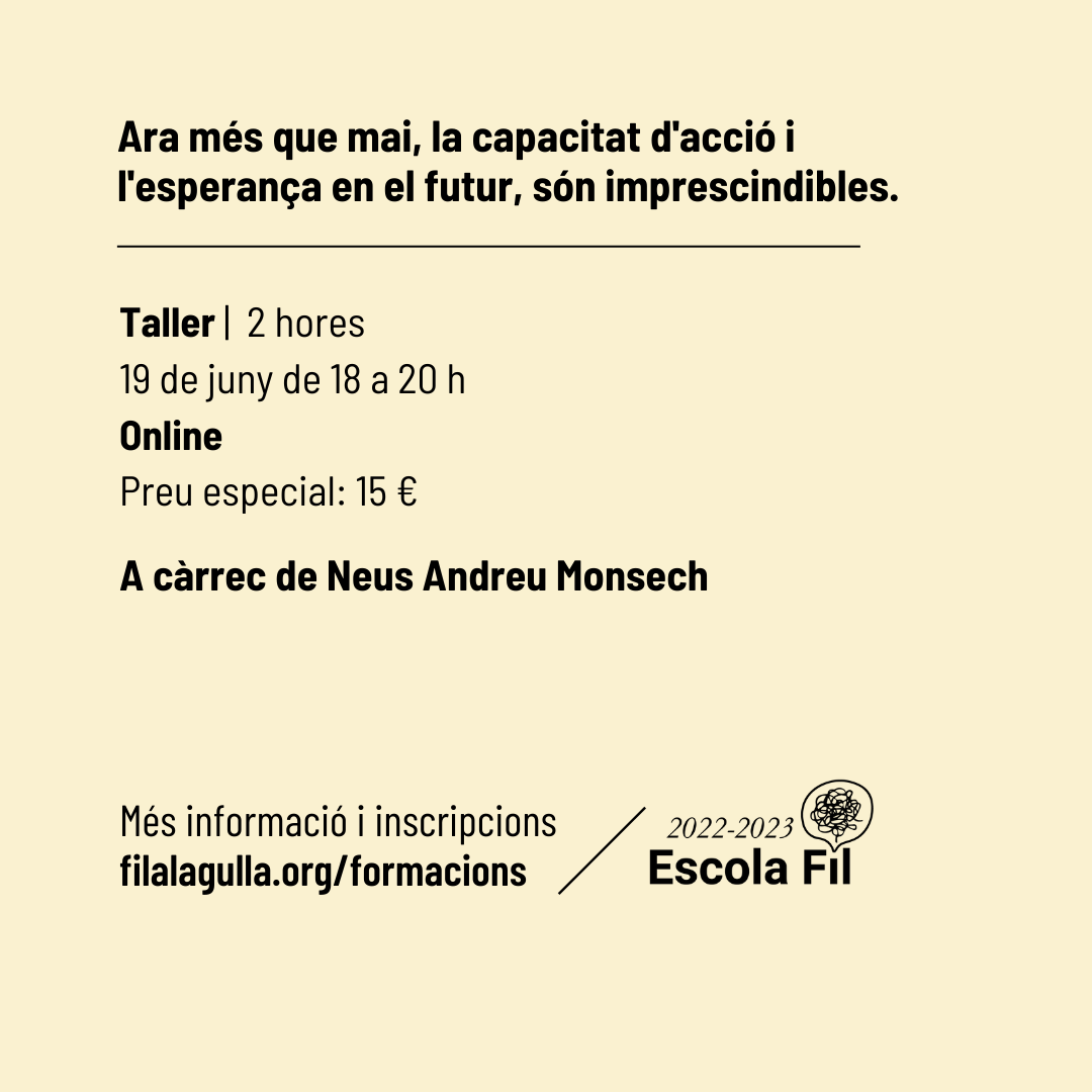 Filalagullacoop's tweet photo. 📢 #Monogràfic🌱Eines per no col·lapsar amb el col·lapse🌱Un taller en què compartirem plantejaments i recursos per treballar, tant de forma individual com col·lectiva, amb l'ansietat que provoca la crisi climàtica en què estem immerses⤵
https://t.co/kfkMRekzsF https://t.co/PrmACdYYyp