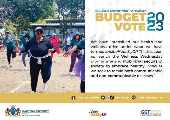 HealthTshwane's tweet photo. Through the #AsibeHealthyGP campaign, the GDoH has introduced programmes which aim to bring positive health outcomes by encouraging healthy lifestyle, increase health literacy and attain sustainable change to build a fitter, healthier & happier Gauteng #GPBudgetVote23 https://t.co/NRLztCXPbs