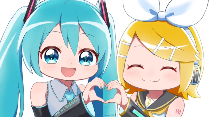 #初音ミク #鏡音リン  ミクちゃんとリンちゃんでハート