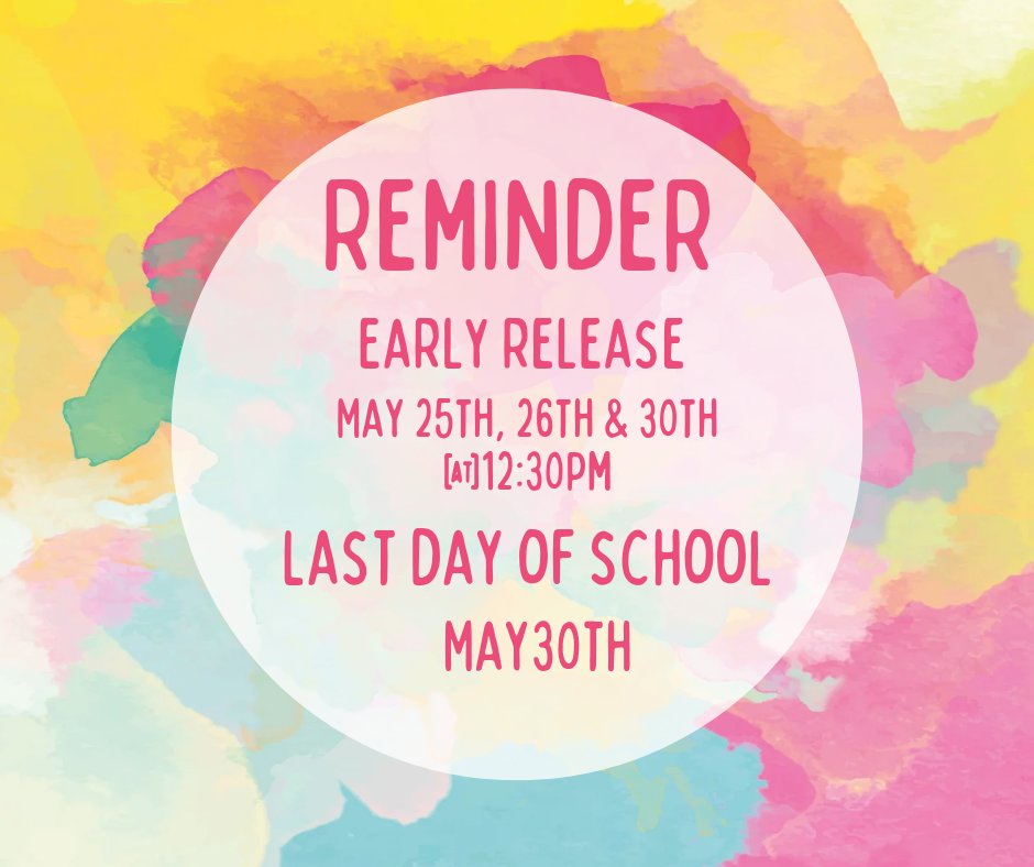 ridge_pta's tweet photo. Reminder 📣 early release today @ 12:30!!! https://t.co/h16J7nUWsW
